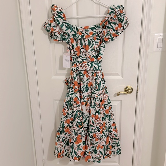 Rachel Parcell Printed Cotton Shirt Dress In Orange Blossom Cream NWT Size 0 - Picture 12 of 16
